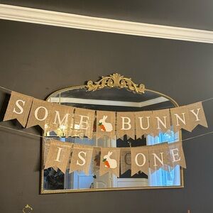 Some Bunny is One Burlap Birthday Banner with Bunny Design